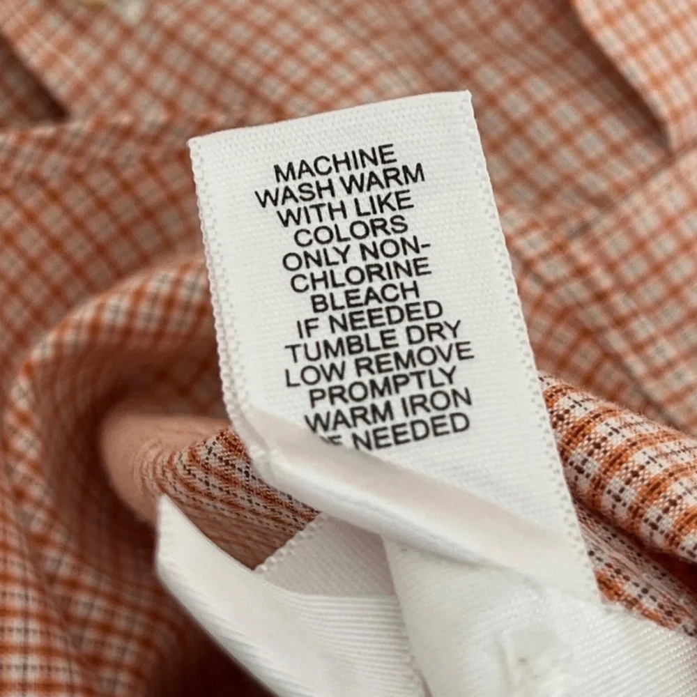 Banana Republic Men’s L 16-16.5 Orange White Plaid‎ Dress Shirt Non Iron Cotton
